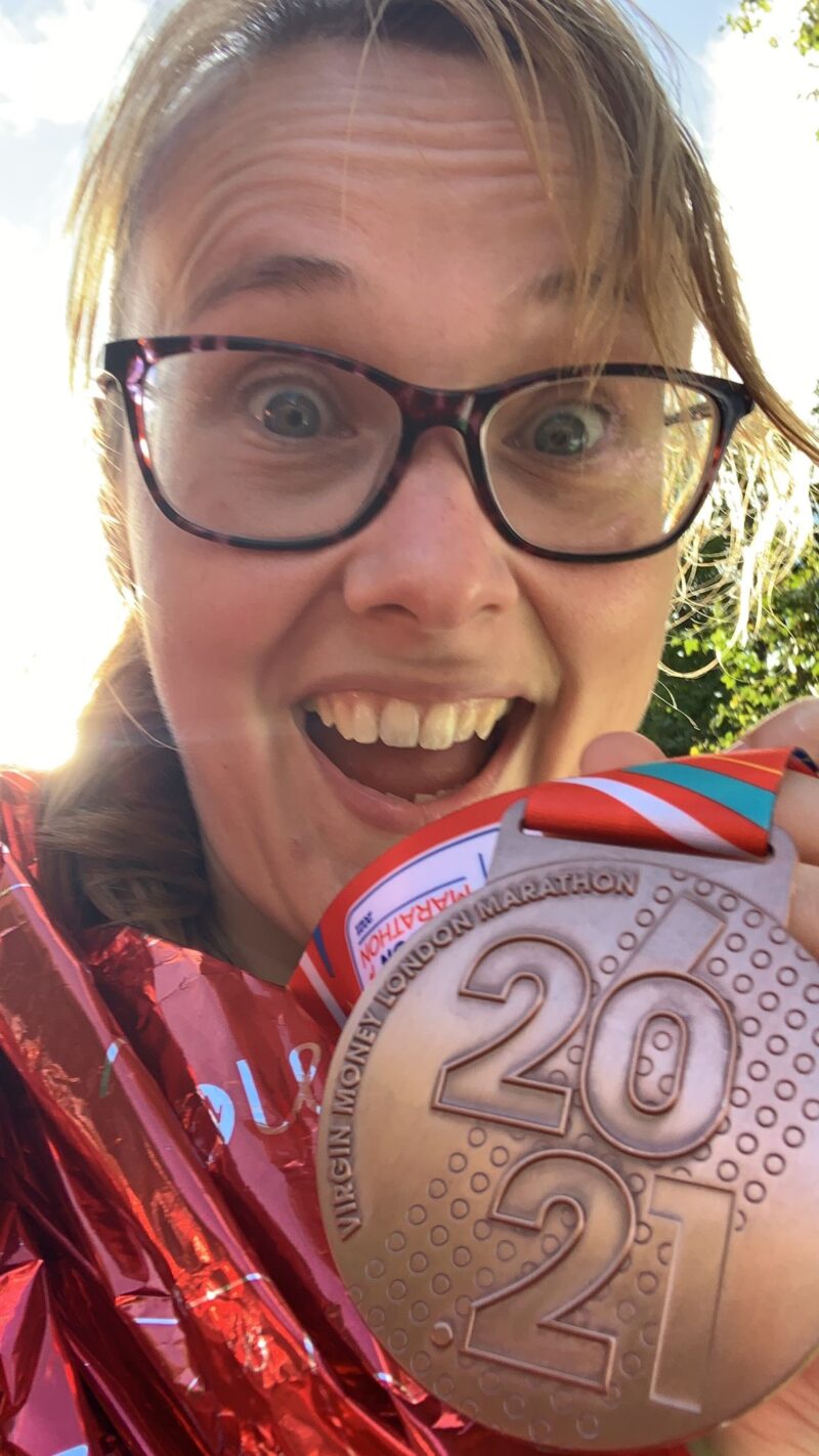 Cat on the finish line of the London Marathon