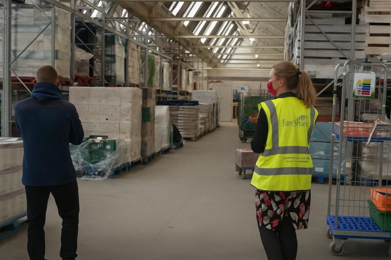 Cat visits FareShare warehouse in Preston