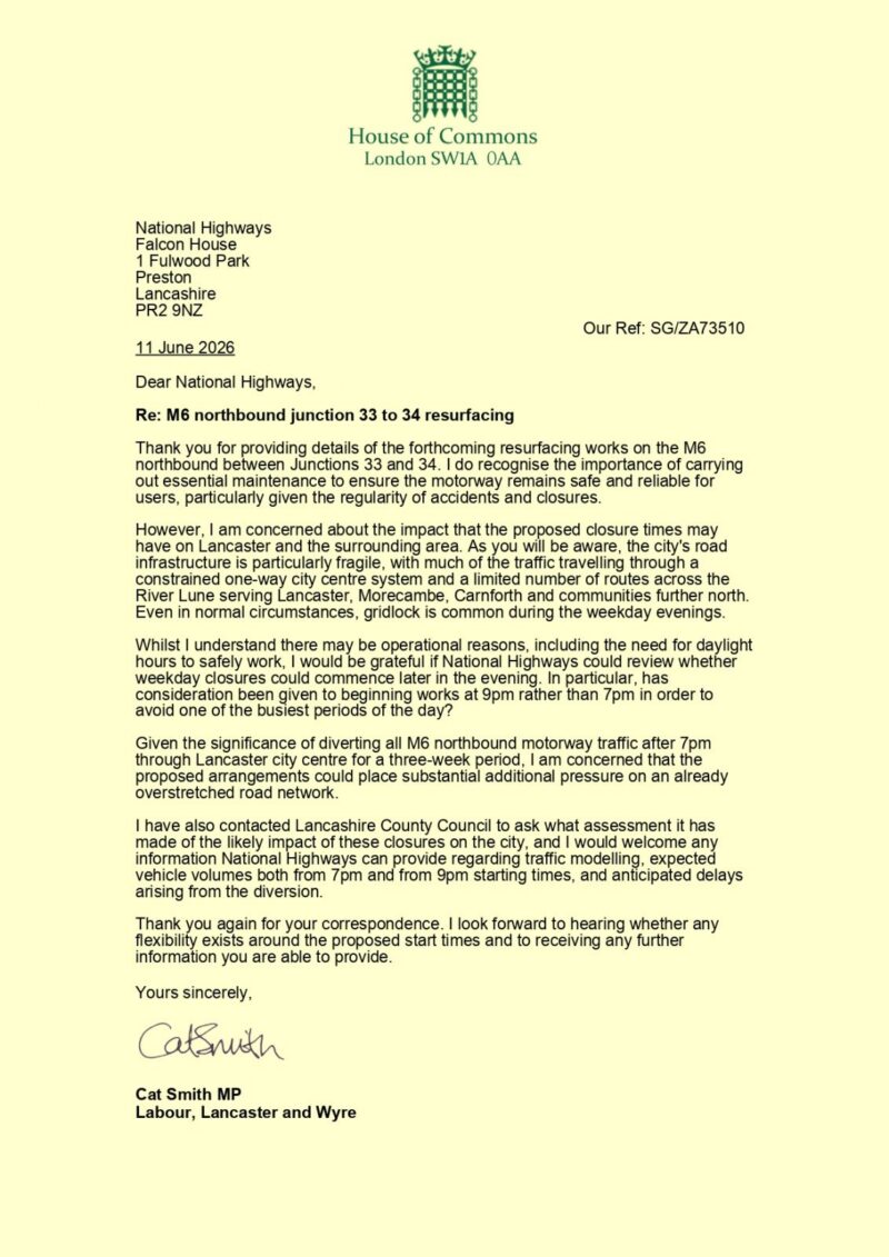 Letter to National Highways