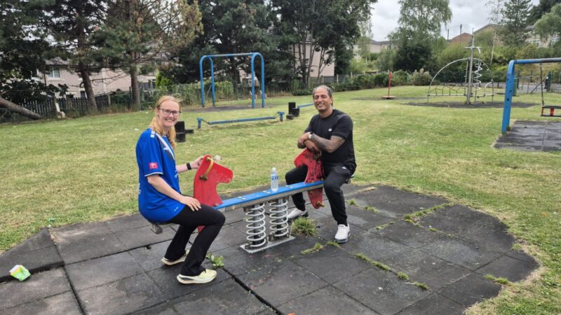 Cat Smith MP and Yak Patel, Chief Executive of Lancaster District CVS say in Ryelands Playground