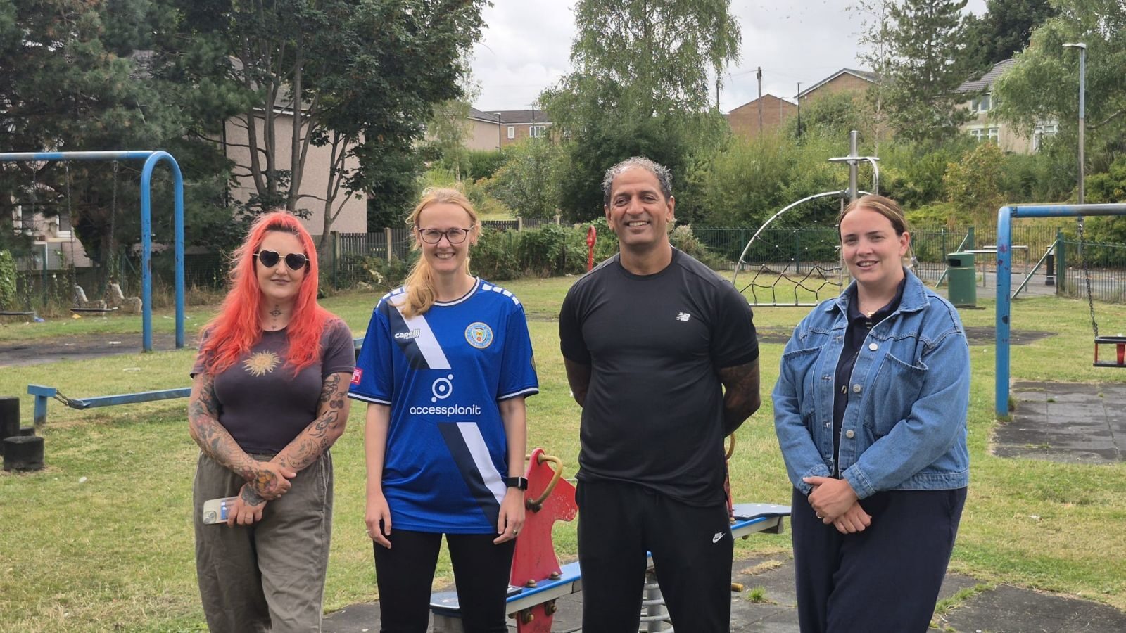  Cat Smith MP, Yak Patel (Chief Executive of Lancaster District CVS) and the Ryelands Residents’ Association stood in Ryelands Playground